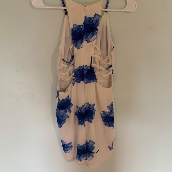 white and blue watercolor floral mini dress - Picture 2 of 3